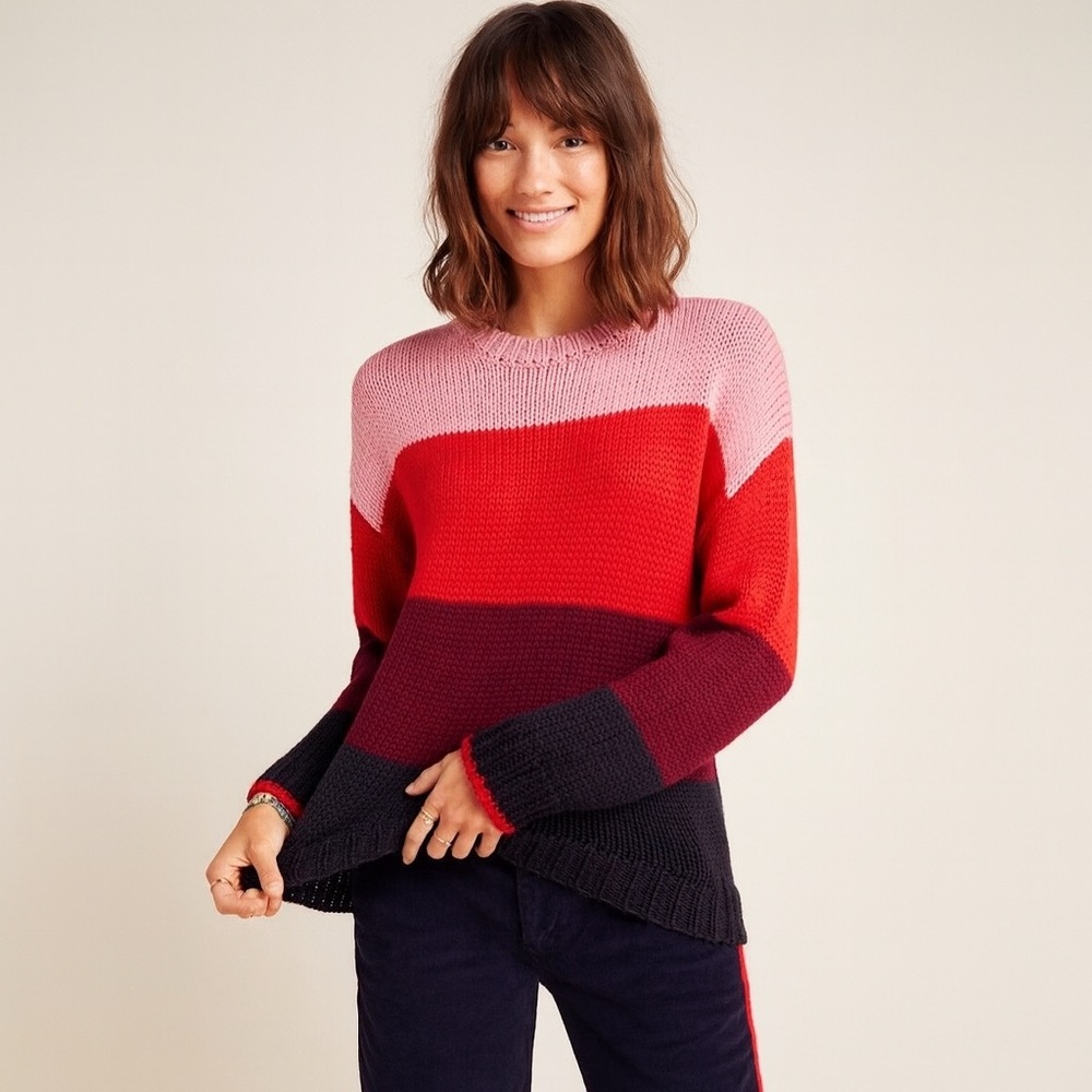 Sundry Sweater Oversized Wool Blend Chunky Striped Size 1 (Fits M/L) Pink Red